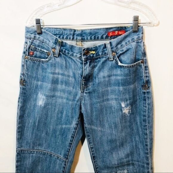 Seven 7 Women's Distressed Jeans Straight Leg Destroyed Denim Blue Size 29 - Picture 2 of 7